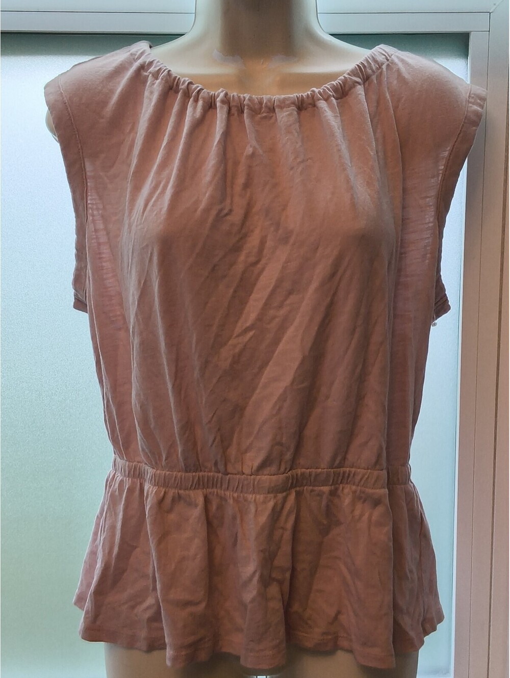Banana Republic XS Pink Cotton Modal Blend Peplum Top w Open Tie Back